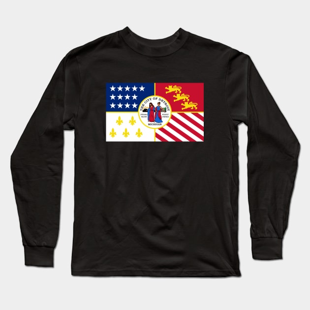 Flag of Detroit Long Sleeve T-Shirt by brigadeiro